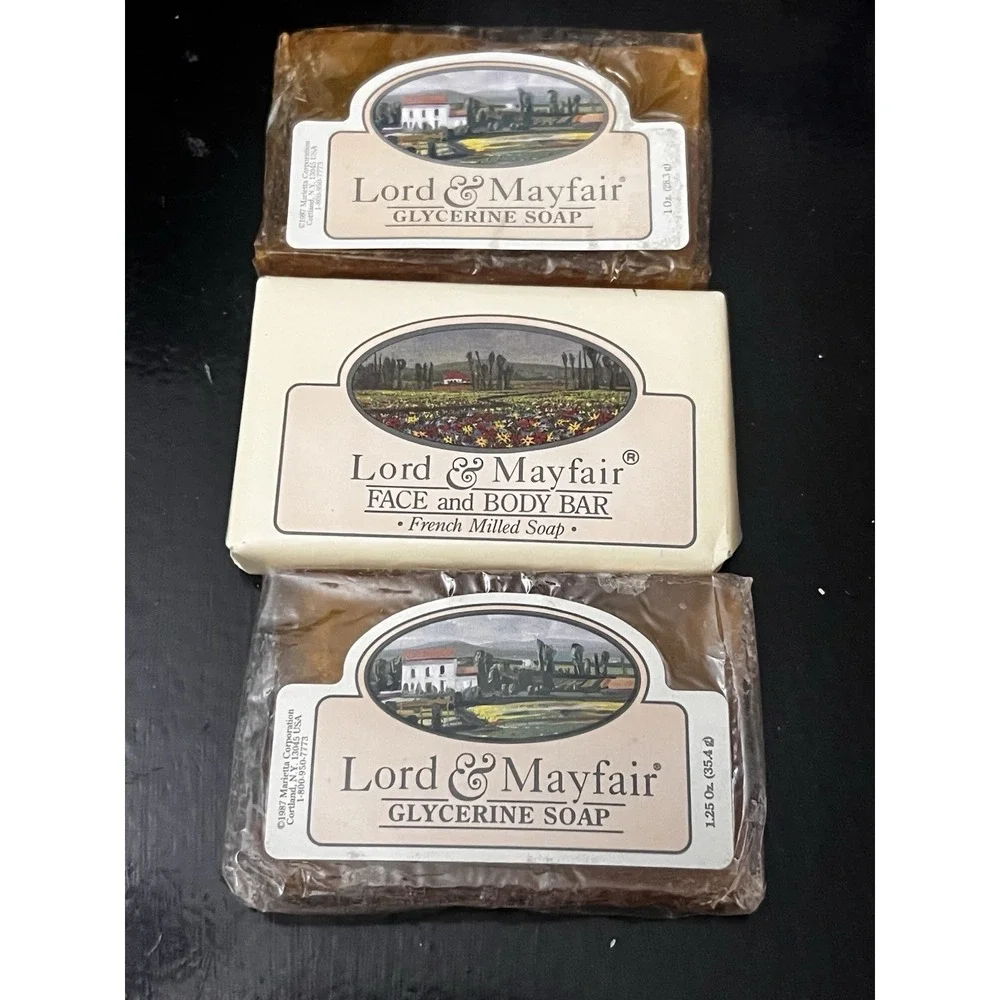 Lot of 3 Vintage Lord & Mayfair GlycerinSoap Face & Body Travel Size 1.5 oz Bars